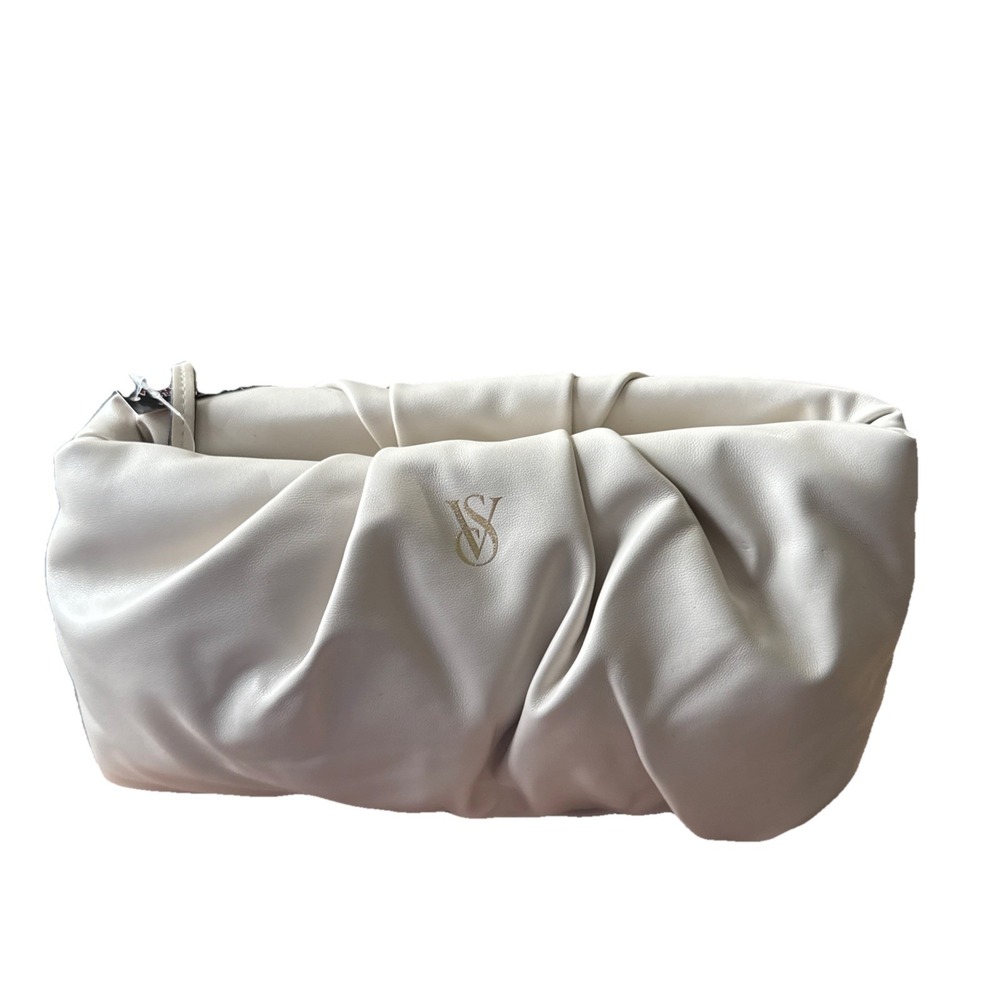 Victoria's Secret Beige Faux Leather Cosmetic Makeup Bag ‎ W10" x H5-1/2"
